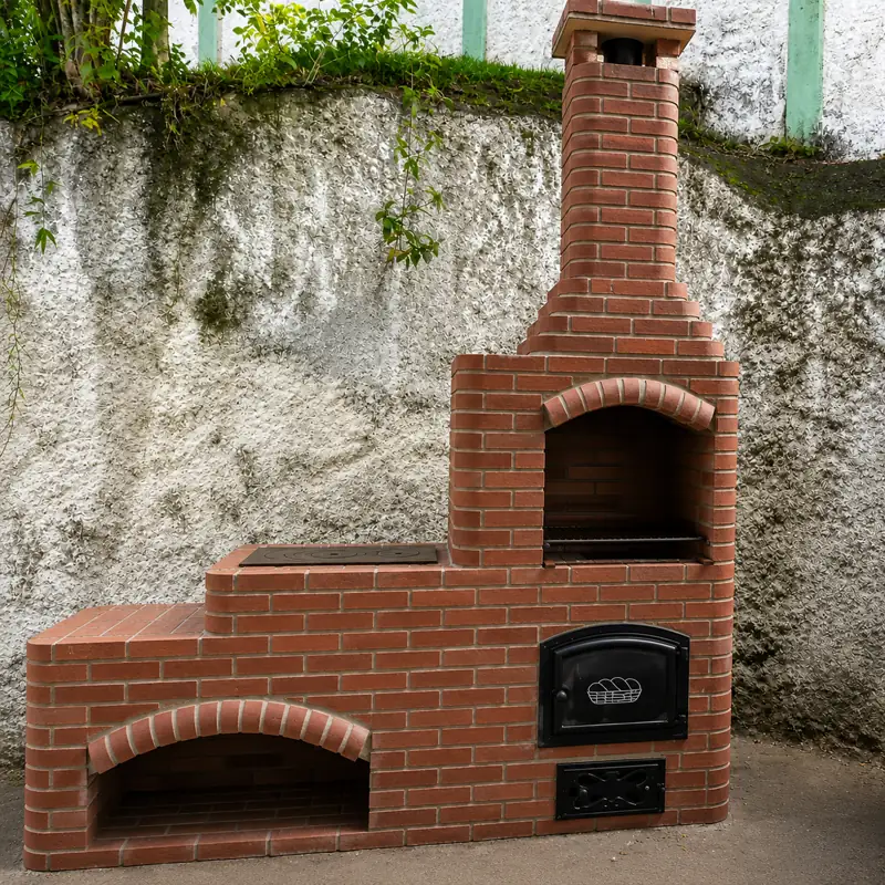 Churrasqueira de Tijolo Vermelho com Forno em Baixo e Fogão a Lenha 120cm